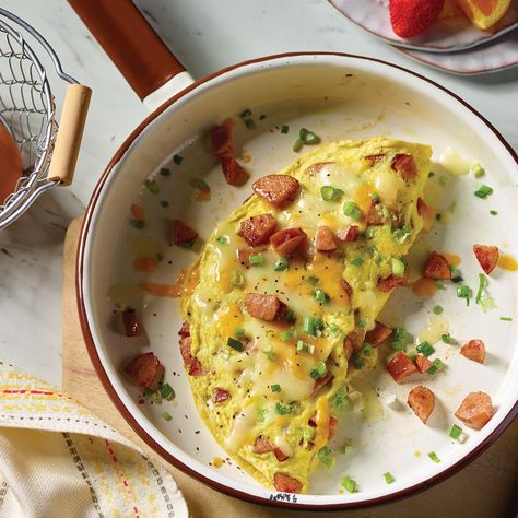 Chopped Sausage Omelet Recipe from H-E-B Sausage Omelette, Heb Recipes, Omelets Recipe, Kielbasa Sausage, Omelette Recipe, Turkey Sausage, Kielbasa, Cooking Prep, Recipe Ingredients