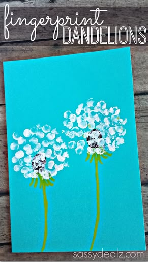 Fingerprint Dandelion Craft For Kids + Card Idea | CraftyMorning.com Fingerprint Dandelion, Spring Crafts For Kids, Daycare Crafts, Crafty Kids, Spring Activities, Childrens Crafts, Preschool Art, Summer Crafts, Art Activities