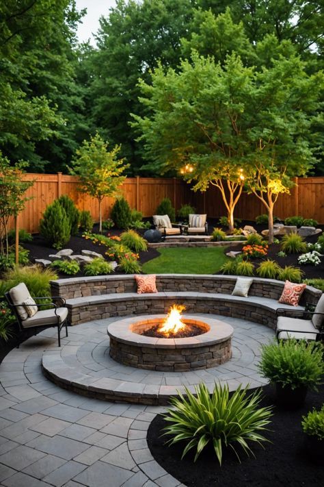 Backyard Landscaping With Fire Pit, Hardscaping Backyard Ideas, Built In Fire Pit, Cozy Backyard Ideas, Fireplace Mantel Ideas, Outdoor Firepits, Backyard Fire Pit Ideas, 2025 Vibes, Fire Pit Garden