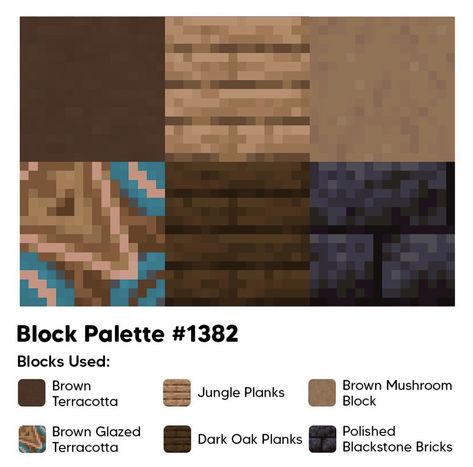 Jungle Wood Block Pallete Minecraft, Minecraft Jungle Block Pallete, Minecraft Block Palette Gradient, Block Color Pallete Minecraft, Copper Block Palette Minecraft, Jungle Wood Pallet Minecraft, Minecraft Color Schemes, Minecraft House Color Palette, Minecraft Pallet Ideas