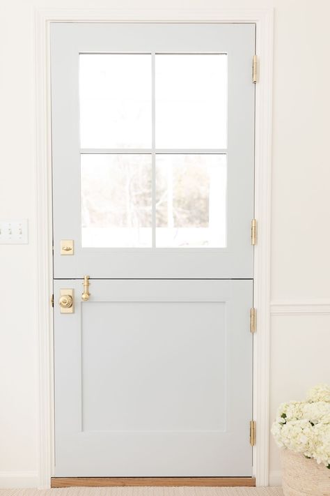 Adding a Dutch Door to your home's entry will bring instant personality, historic charm, and can even help create better airflow. What's not to love about a cute, classic Dutch Door? Dutch Door For Office, Mudroom With Dutch Door, White Single Patio Door, Dutch Door With Window, Dutch Door Hardware Ideas, Dutch Door Mudroom, Internal Dutch Door, Dutch Doors Exterior Front Entry, 1/2 Door