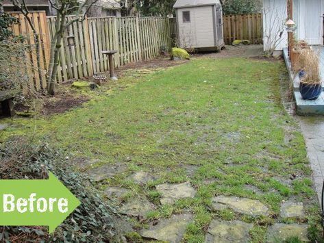 I always thought that long, narrow yards would be the most fun to work with- they seem perfectly proportioned for an inviting flagstone path, and that’s exactly what these homeowners decided to add. What started out as a soggy, muddy back yard quickly transformed into a welcoming retreat.   After realizing that their existing yard was … Muddy Backyard, Dog Yard Landscaping, Narrow Backyard, Dog Friendly Backyard, Dog Backyard, Backyard Drainage, Backyard Upgrades, Yard Makeover, Outdoor Gardens Landscaping