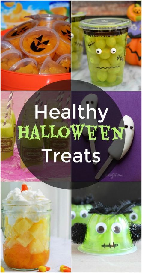 Healthy Halloween Treats - great for classroom parties or just halloween treats for your kids! Halloween Treats Healthy, Healthy Halloween Treats For Kids, Halloween Lunch Box, Halloween Treats To Make, Recetas Halloween, Treats For Kids, Fun Halloween Treats, Healthy Halloween Treats, Healthy Halloween Snacks