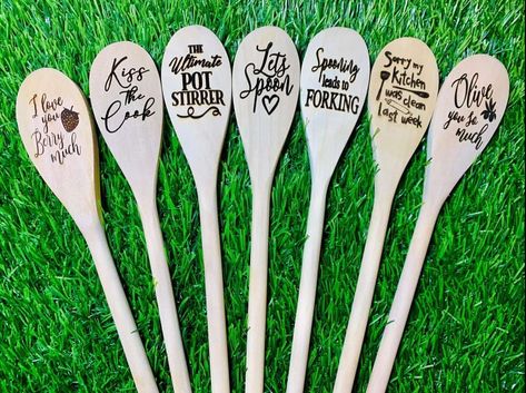 MixMatched Creations Wood Burning Spoons Ideas, Engraved Spoons, Xtool F1, Wood Burn Spoons, Wooden Creations, Handmade Sunflower, Laser Projects, 2024 Ideas, Kiss The Cook