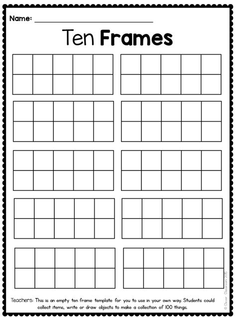 Blank+Ten+Frames+Printable Ten Frames Kindergarten, 100 Días De Clases, Ten Frame Activities, Frame Printable, Printable Frames, Kindergarten Fun, Education Activities, Ten Frames, Ten Frame