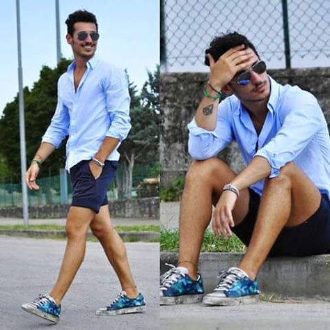 Navy Sunglasses, Workout Man, Blue Long Sleeve Shirt, Navy Shorts, Mens Fashion Summer, Men Looks, Aruba, Street Styles, Stylish Men