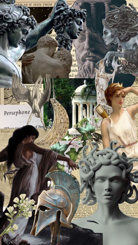 Greek Mythology Aesthetic #greekmythgology #greekgoddess #aesthetic #moodboard #collage #vintage #percyjackson #persephone #medusa Greek Mythology Aesthetic, Greek Goddess Aesthetic, Ancient Greece Aesthetic, Mythology Aesthetic, Greece Mythology, Goddess Aesthetic, Greek Mythology Gods, Classical Antiquity, Greek Gods And Goddesses