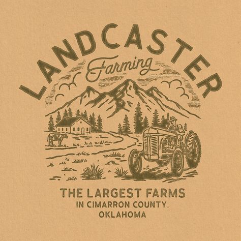 Landcaster. Available design. . . #design #graphicdesign #digitalart #handdrawn #drawing #illustration #artwork #tshirtdesign #outdoors #farming #logo #merchdesign #merchandise #clothingbrand #brand #distressedunrest #badge #badgedesign Farm Graphic Design, Cowboy Cafe, Oklahoma Logo, Farming Logo, Spice Labels, Farm Logo, Graphic Tshirt Design, Vintage Farm, Badge Design