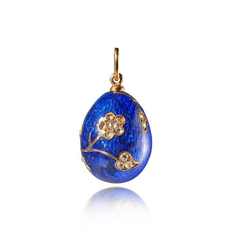 A Fabergé jewelled gold-mounted guilloché enamel egg pendant, workmaster August Hollming, St Petersburg, 1899-1903 | Fabergé, Gold Boxes & Objets de Luxe | 2022 | Sotheby's Faberge Eggs, St Peter, Gold Box, Rose Cut Diamond, St Petersburg, Rose Cut, Midnight Blue, Diamond Cuts, Beaded Jewelry