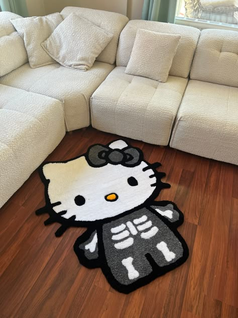 Skeleton Custom Handmade Rug Tufting Rug - Etsy Tufting Diy Tutorials, Cute Tufting Ideas, Asthetic Rugs, Rug Ideas For Bedroom, Cool Carpets, Skeleton Rug, Rug Tufting Ideas, Goth Rug, Hello Kitty Rug