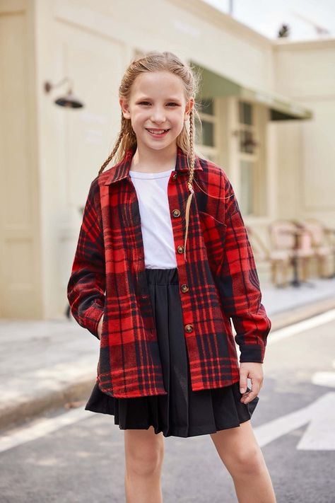 This flannel shirts for girls made of soft and comfortable fabric,Casual and loose fit. #shirt #plaid #buttonup #girls #red Girls Flannel, Plaid Shacket, Flannel Shirts, Girls Red, Red Flannel, Long Sleeve Flannel, Shirt Blouses Tops, Collared Shirt