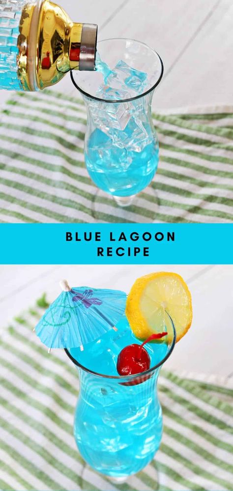 Blue Lagoon Cocktail - A Beautiful Mess Blue Lagoon Cocktail Recipe, Blue Lagoon Drink, Blue Curacao Drinks, Blue Lagoon Cocktail, Electric Lemonade, New Year's Drinks, Hawaiian Cocktails, Mint Mojito, Strawberry Daiquiri