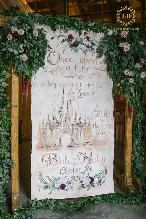 Fairytale Bridal Shower, Fairytail Wedding, Painted Welcome Sign, Fairytale Wedding Decorations, Princess Sign, Tangled Wedding, Fairytale Wedding Theme, Wedding Fairytale, Fairy Tail Wedding