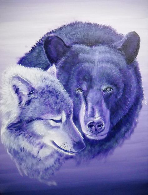 Painting - Wolf And Bear by Kerdy Mitcho kK Bear Wolf Fox Tattoo, Half Bear Half Wolf Tattoo, Bear And Wolf Drawing, Bear And Wolf Art, Bear Wolf Tattoo, Wolf Bear Tattoo, Bear Tattoos Designs, Bear And Wolf Tattoo, Bear And Wolf