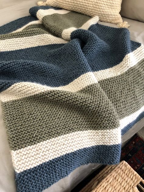 Throw Knitting Pattern, Knitted Throw Patterns, Striped Afghan, Knitting Terms, Blanket Knitting Pattern, Throw Blanket Pattern, Striped Throw Blanket, Knitted Items, Blanket Ideas