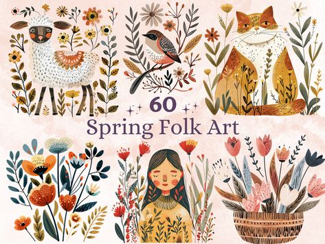 Flower Folk Art, Scandinavian Spring, Spring Animals, Beach Illustration, Nordic Scandinavian, Scandinavian Folk Art, Art Et Illustration, Art Png, Arte Popular