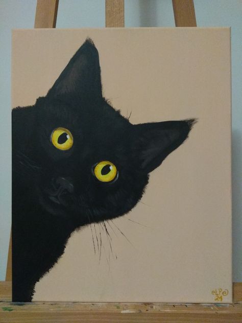 Abstract Cats Art Painting, Acrylic Painting Ideas Cat, Canvas Painting Ideas Portrait, Simple Cat Painting Canvas, Black Cat Painting Acrylic Easy, Black Cat Canvas Painting, Simple Cat Painting Acrylic, Easy Black Cat Painting, Painting Cats Easy