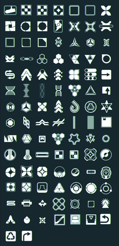 ArtStation - 100 Retro Futuristic Icon Brushes, David Edwards Unique Shapes Design, Scifi Icons, Futuristic Symbols, Futuristic Icons, Futuristic Ios Icons, Cyberpunk Logo Ideas, Scifi Logo, Futuristic Logo Design, Futuristic Logos Design