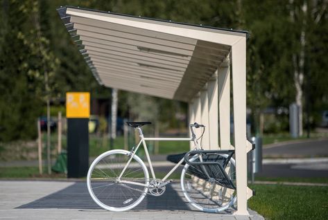 Bicycle Station, Bike Parking Design, Bicycle Parking Design, Rack Velo, Bike Shelter, Urban Landscape Design, Charging Stations, Urban Bike, Bicycle Parking