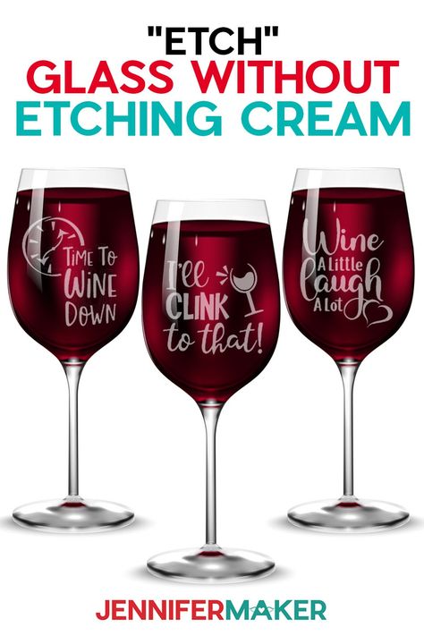 Frosted Vinyl is so easy! Wine Glass Etching Ideas, Vinyl On Wine Glasses, Etching Wine Glasses, Diy Wine Decor, Cricut Glasses, Cricut Wine Glasses, Glitter Wine Glasses Diy, Wine Glass Vinyl, Glitter Wine Bottles