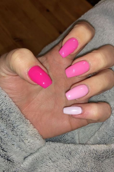 Nail Ideas Different Shades Pink, Each Nail Different Color Shades Pink, Every Nail Different Color Shades Pink, 5 Different Color Nails Pink, Pink Nails All Different Shades, Pink Nails Multiple Shades, Acrylic Nails Different Colors Each Hand, Pink Nails Multicolor, Pink Nails Gradient