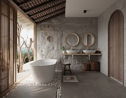 Wabi Sabi House, Home Map Design, Wabi Sabi Interior Design, Concrete Paint, Wabi Sabi Interior, Casa Country, Washroom Design, Aesthetic Bathroom, Outdoor Bathrooms