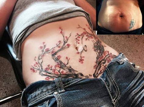 Full Body Tree Tattoo, Full Belly Tattoo, Stretch Mark Tattoo, Waist Tattoo, Tummy Tattoo, Tattoos Photo, Tattoo Over Scar, Stomach Tattoos Women, Stomach Tattoo