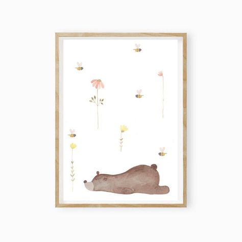 Boho Animals, Bear Watercolor, Kids Painting, Gifted Kids, Room Posters, Painting For Kids, Childrens Room, Print Making, Baby Gifts