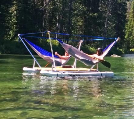 This Hammock Boat Lets You Relax In Up To 4 Hammocks While Floating On a Lake or River Lake Toys, Floating Raft, Lake Floats, Lake Fun, River Life, Lake Boat, Lake Living, Hammock Camping, Canoes