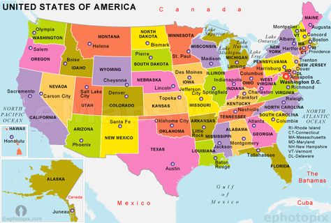 USA State Color Map, USA State Map Interesting Maps, Us State Map, Minnesota Lake, States And Capitals, Geography Map, Denver City, America Map, United States Map, Usa States