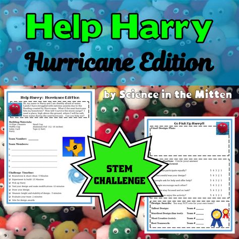 Would you like a fun alternative to Help Harry?  Do you cover hurricanes in your class?  If your answer is yes, this STEM Challenge is for you! Stem Activities Kindergarten, Stem Lab, Activities Kindergarten, Weather Unit, Teaching Posters, Doodle Notes, Stem Challenge, 6th Grade Science, The Mitten