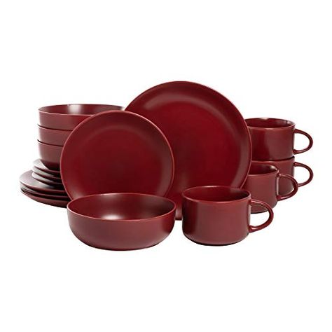 10 Strawberry Street Wazee Matte Coupe Dinnerware Set, 16 pc, Red Red Dinnerware Set, Dinnerware Set Modern, Red Dishes, 10 Strawberry Street, Red Plates, Stoneware Dinnerware Sets, Dinner Bowls, Stoneware Dinnerware, Matte Red