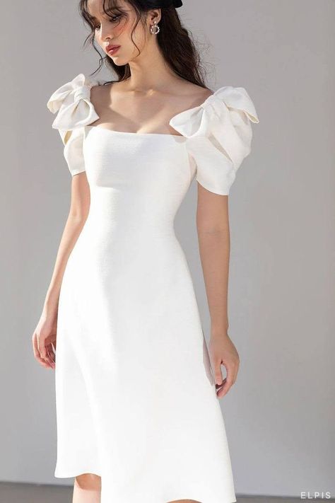 Elegant White Dress, Embellished Midi Dress, Mode Turban, Gaun Fashion, Korean Fashion Dress, Grad Dresses, Classy Dress, Fancy Dresses, Elegant Dress