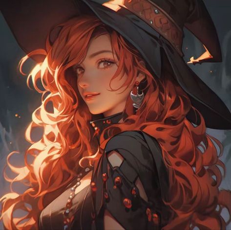 Red Hair Red Eyes, Anime Pp, Anime Witch, Red Hair Woman, Girls With Red Hair, Witch Art, Fantasy Dragon, Graphics Inspiration, Fantasy Rpg