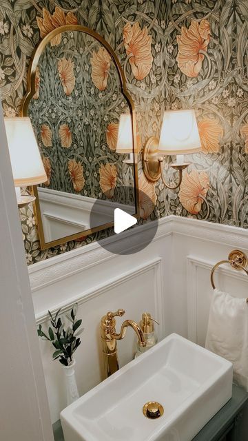 Stephanie Kane on Instagram: "Sharing one of my all time favorite projects we have done to our home! The tiny jewel box of a closet turned powder room! 
#powderroom #jewelbox #tinybathroom #closetbathroom #bhghome #williammorriswallpaper #betterhomesandgardens #vivirdesign #wearevivir #housebeautiful #cljsquad #sodomino" New England Powder Room, Color Drenched Powder Room, Tiny Powder Room Ideas, Powder Room Inspiration, Powder Room Reno, Small Chateau, Vintage Powder Room, Mudroom Laundry Room Ideas, Traditional Powder Room