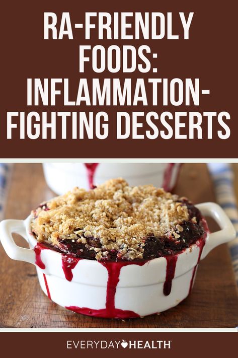 Eight Yummy Anti-Inflammatory Dessert Ideas That People With RA Can Feel Good About Having rheumatoid arthritis doesn’t mean you have to skimp on dessert. Here are 8 inflammation-fighting treats that will also satisfy your sweet tooth. Sweet treats don’t have to be your enemy. When you have rheumatoid arthritis (RA), building your diet around foods that help curb the inflammatory response is important, but that’s easier said than done — especially when it comes to desserts. Autoimmune Diet Plan, Inflamatory Foods, Inflammation Diet Recipes, Inflammation Foods, Diet Desserts Recipes, Anti Inflammation Recipes, Inflammation Diet, Lower Inflammation, Inflammatory Diet