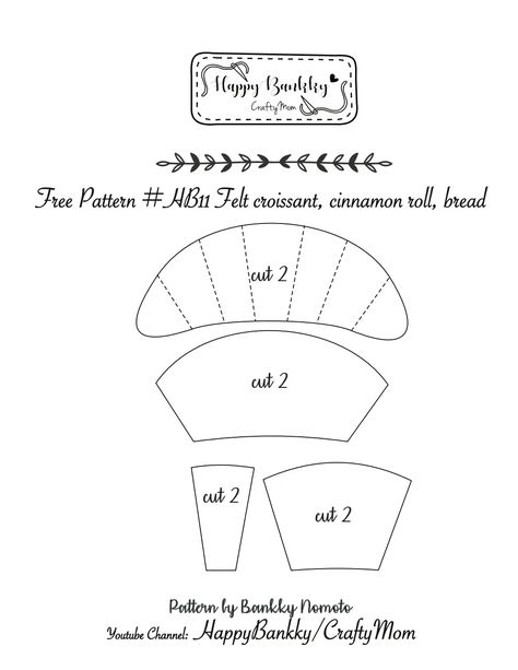 Diy Felt Croissant, Felt Macaron Pattern, Felt Croissant Pattern, Felt Bakery Food Free Pattern, Felt Bread Pattern, Felt Cinnamon Rolls Diy, Free Felt Food Patterns Printables, Felt Food Patterns Free Templates, Felt Templates Printable Free Pattern