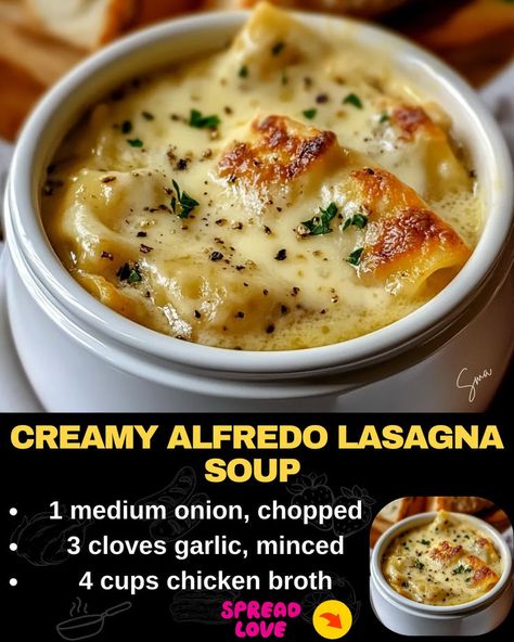 Creamy Alfredo Lasagna Soup Chicken Alfredo Soup Recipe, Alfredo Lasagna Soup, Sausage Lasagna Soup, Can Crushed Tomatoes, Chicken Alfredo Lasagna, Creamy Soup Recipes, Alfredo Lasagna, Lasagna Soup Recipe, Italian Sausage Soup