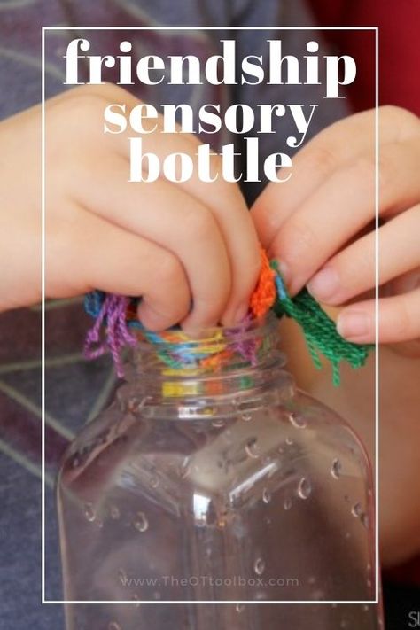 Rainbow Friendship Sensory Bottle - The OT Toolbox Sensory Friendship Activities, Friendship Stew Sensory Bin, Emotions Sensory Bin Preschool, Making Friends Activities For Preschool, Friendship Sensory Bin Preschool, Friendship Sensory For Toddlers, Friendship Science Experiment, Friends Activities For Toddlers, Friendship Sensory Bin