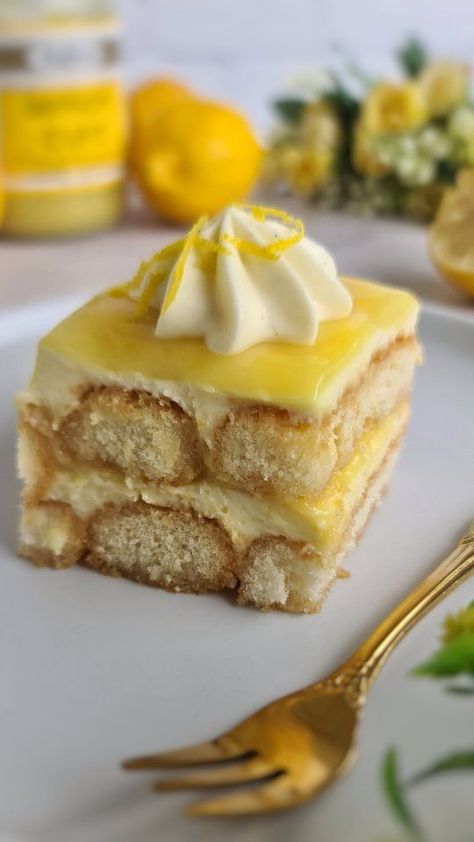 Lemon Tiramisu Recipe https://resepmamiku.com/en/lemon-tiramisu-the_kitchen_girl Lemon Tiramisu Recipe, Finger Biscuits, Lemon Tiramisu, Lemon Syrup, Tiramisu Recipe, Sweet Recipes Desserts, Mascarpone Cheese, Lemon Desserts, Dessert Appetizers