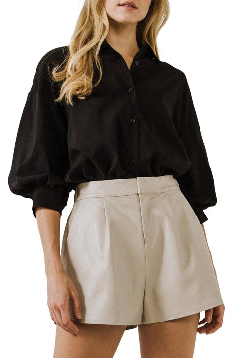 Modern Preppy Style, English Clothes, Balloon Sleeve Shirt, Black Button Up Shirt, Crop Vest, Drop Shoulder Shirt, White Top Women, Black Button Down Shirt, English Factory