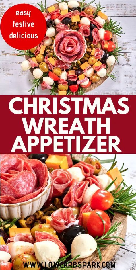 Christmas Wreath Appetizer, Wreath Appetizer, Antipasto Wreath, Antipasto Platter Italian, Healthy Holiday Baking, Healthy Holiday Treats, Christmas Potluck, Healthy Holiday Recipes, Holiday Appetizer