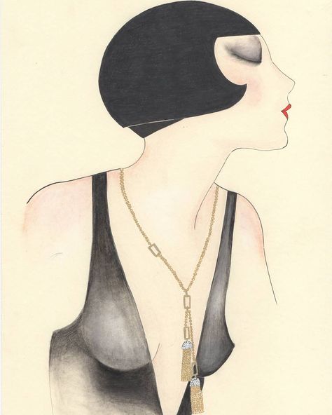 Flapper Illustration, Art Deco Drawing, Art Deco Hats, Art Deco Paintings, Vintage Illustration Art, Fashion Illustrations Techniques, Louise Brooks, Art Deco Illustration, Fashion Illustration Vintage