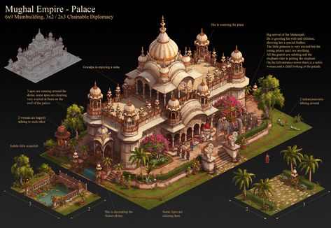 ArtStation - Mughal Empire - Forge of Empires - Concepts, Manuel Vormwald Desert Palace Concept Art, Story References, Forge Of Empires, Indian Palace, Palace Architecture, Desert City, Urban Design Concept, Magic House, Mughal Empire