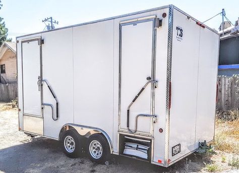 Montondo Trailer - Used Restroom Trailers For Sale Bathroom Trailer, Restroom Trailer, Ladies Toilet, Folding Bench, Custom Trailers, Fresh Water Tank, Hvac System, Trailers For Sale, Double Sink