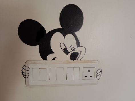 Mickey mouse doodle on switchboard, wall art Mickey Mouse Face, Face Doodles, Minnie Mouse, Doodles, Home Decor Decals, Disney Characters, Wall Art, Disney, Wall