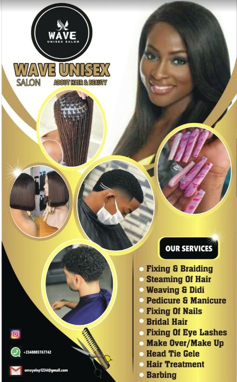 This a design you can use for branding, banner, sticker....etc. Hair Banner Design, Salon Banner Design, Banner Sticker, Hair Salon Design, Barbershop Design, Hair Fixing, Flyer Ideas, Birthday Flyer, Head Ties