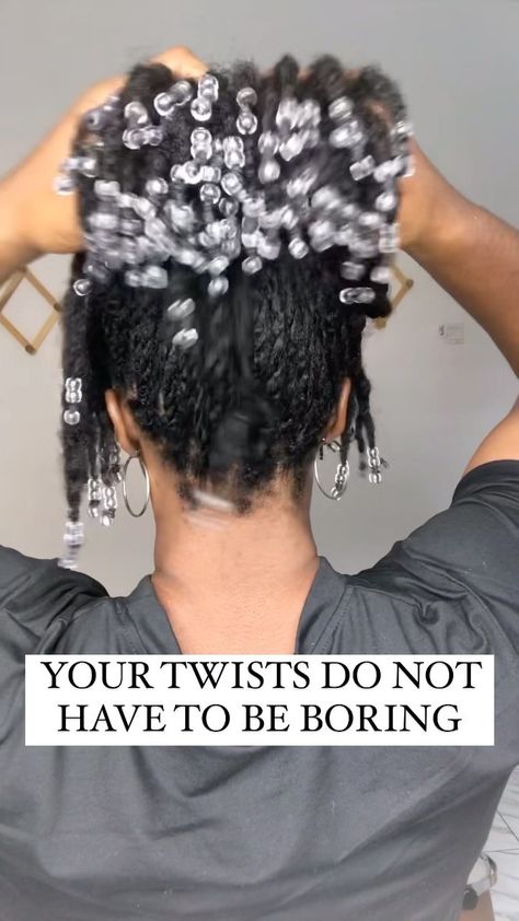 Mini Twists Beads, Natural Twist With Beads, Mini Twists With Extensions Hairstyles, Mini Twist With Beads, Mini Twists Natural Hair With Extensions, How To Style Mini Twists, Mini Twists With Beads, Mini Twist With Extensions, Mini Marley Twists