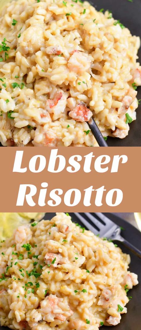 Lobster Risotto is an exquisite dinner that you can serve on special occasions or any time of the year! This creamy homemade risotto is made with tender lobster meat, flavorful broth, cream, and plenty of parmesan cheese. Risotto is a great special occasion recipe because it seems fancy but it's actually quite easy to make. Cheese Risotto, Risotto Recipes Easy, Lobster Risotto, Lobster Meat, Lobster Recipes, Risotto Recipes, Seafood Dinner, Special Dinner, Rice Dishes