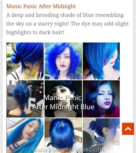 After midnight blue by Manic Panic Blue Pixie Hair, Aqua Hair Color, Bad Hair Extensions, Blue Hair Streaks, Manic Panic Hair Color, Rachel Green Hair, Midnight Blue Hair, Red Hair Boy, Manic Panic Hair